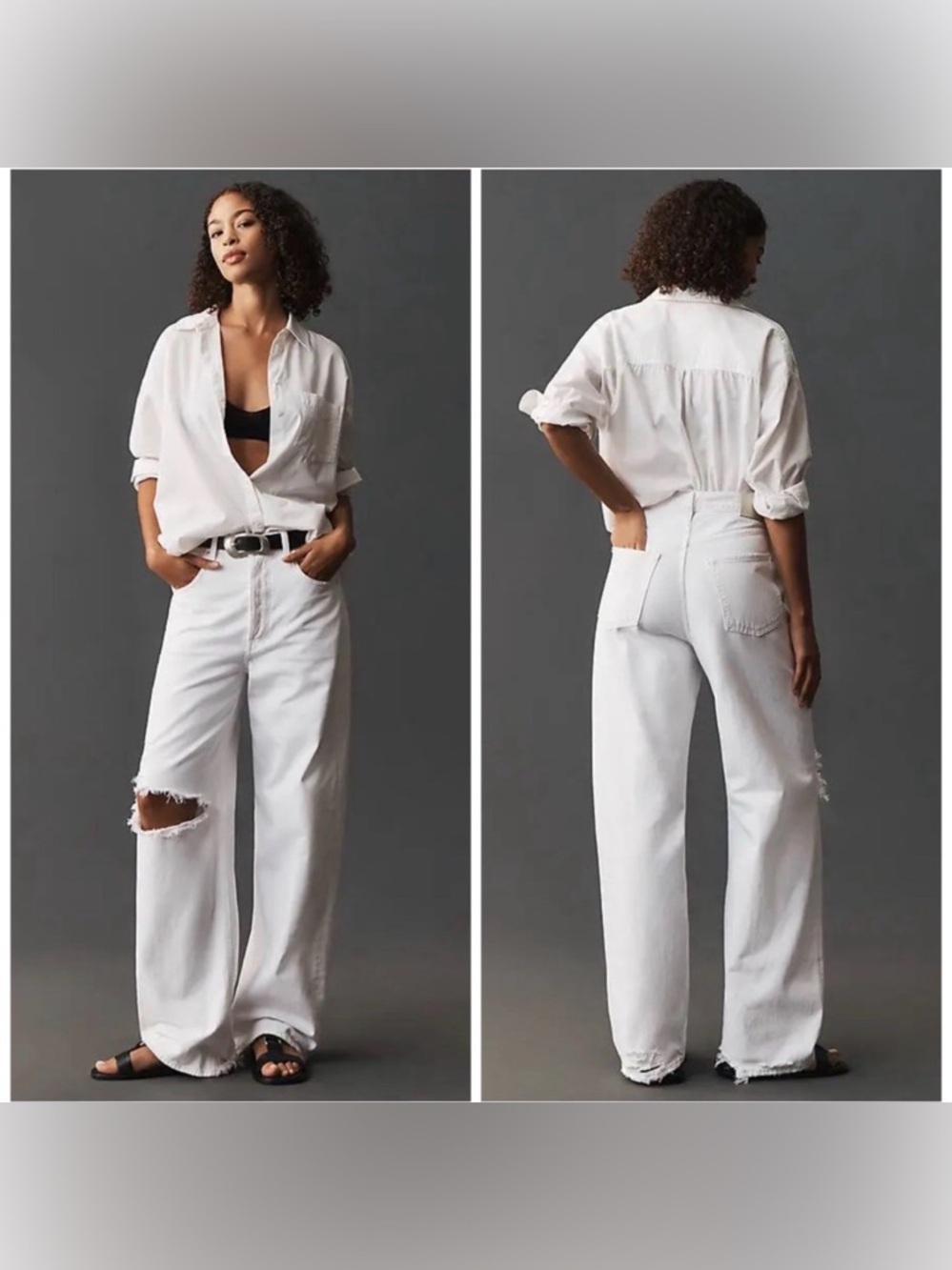 Citizens Of Humanity Ayla Baggy Jeans In White Zinc Wide‎ Leg Denim Size 32